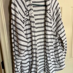 Maurices Gray and White Striped Hood Cardigan